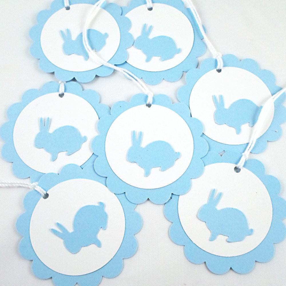 Blue Baby Shower Tags - Set of 8 Bunny Favor Tags -  Baby Gift Tags, Baptisms, Christening Favor Tags