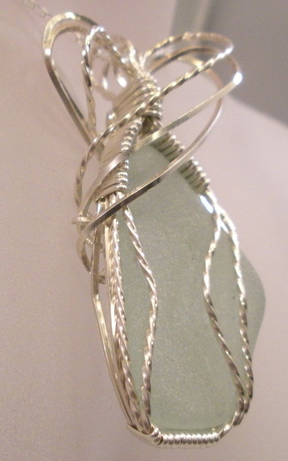 Sea Glass with Sterling Silver Wire Wrap  Pendant