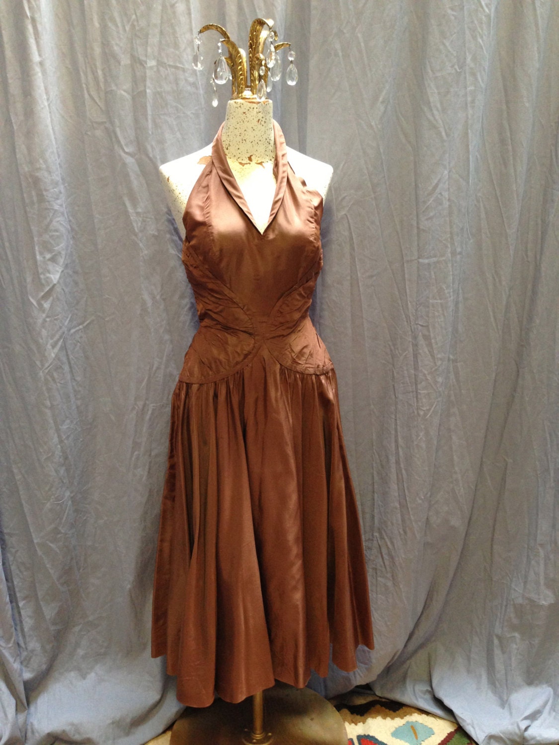 50's brown sugar silk taffeta, Ceil Chapman.
