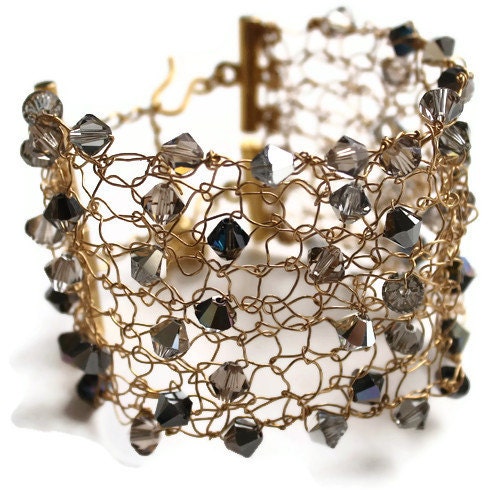 Gold Knitted Bracelet with Swarvoski Crystals
