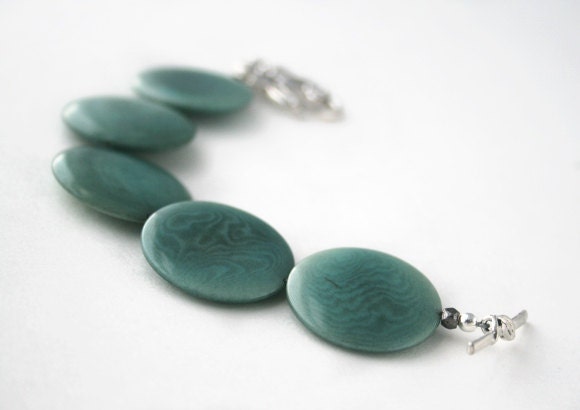 Chunky turquoise tagua bracelet, eco friendly jewelry