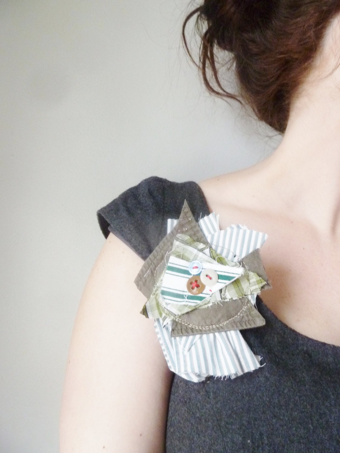 the bunch of greens bloom pin .. vintage fabric, eco-friendly shoulder pin