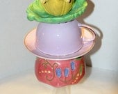 Floral Garden Art - Bird Feeder - Recycled Glass - Vintage China - As Featured in Antique Week
