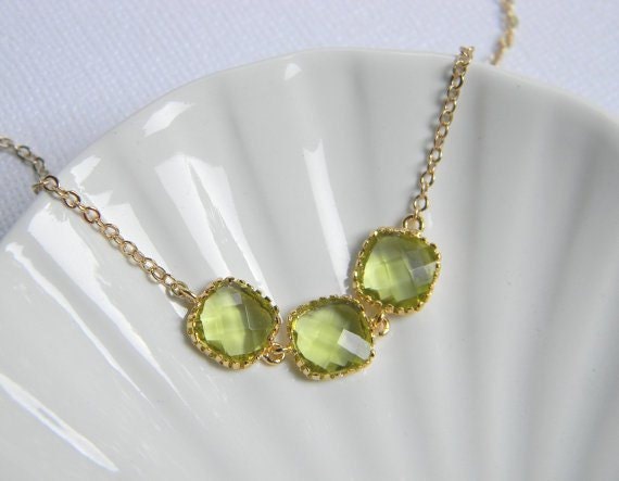 Apple Green Tri Briolette Necklace - Peridot Green Bridesmaid Jewelry - Bridal Necklace - Gift for Her - Everyday Necklace - DanaCastle