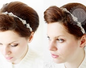 Farah Swarovski Rhinestones Ribbon Headband / Bridal hair accessories / Silver and Ivory / Wedding accessories