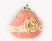 Lace and Crochet Flower Coin Purse Pastel hot pink - lazydoll