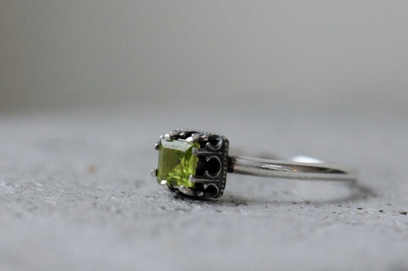 Peridot ring. Sterling silver ring with square stone. August birthstone. Made to order