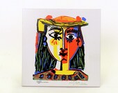 Vintage Trivet Wall Decor - Picasso Painting - Terracotta Tile - Cubism, Vintage Art - Colorful Kitchen Table - Home Decor - 8 x 8 x .25