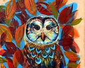 Original Painting on Recycled Wood Barred Owl Dressed in Autumn Colors