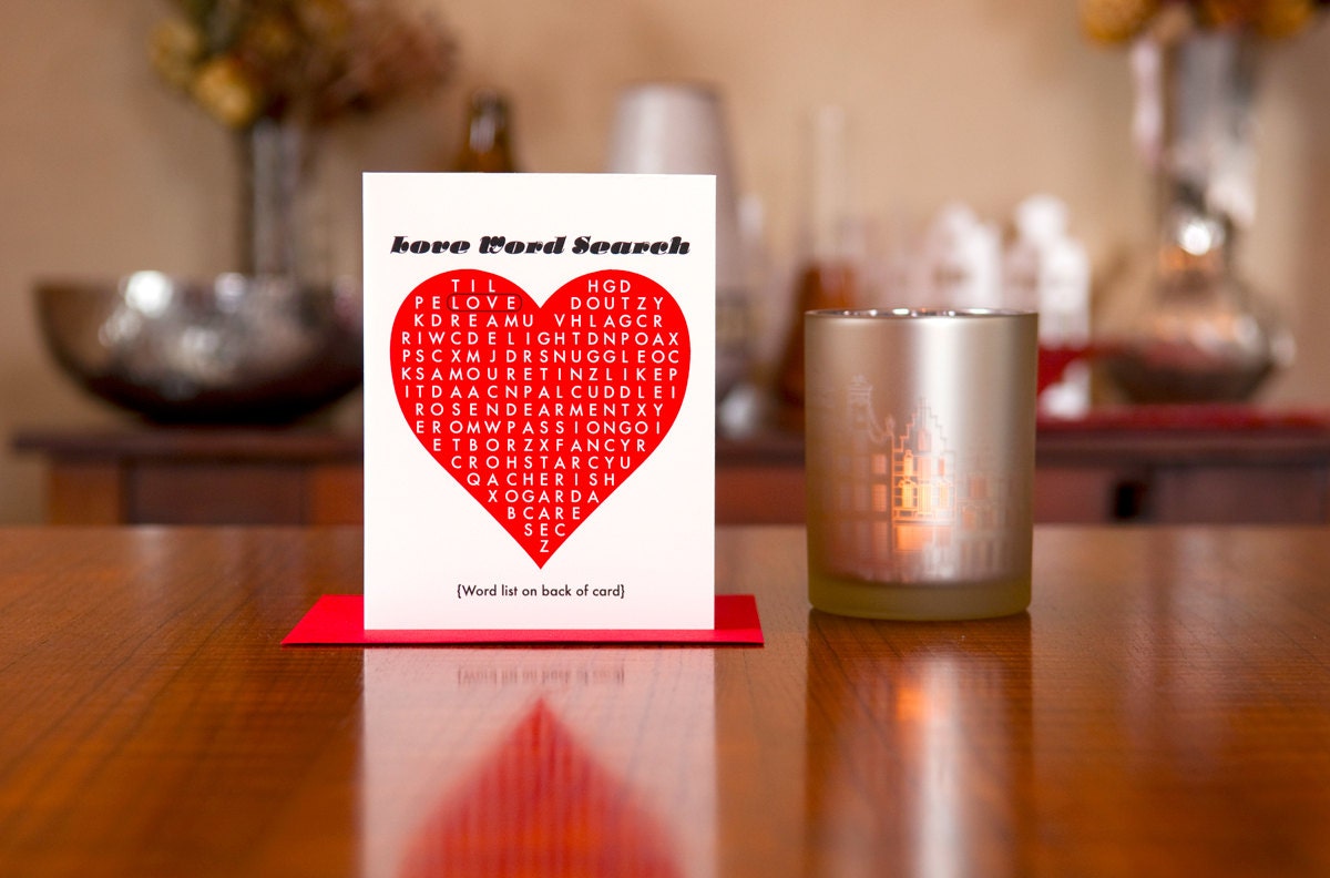 Love Word Search with Heart - I Love You Card on 100% Recycled Paper