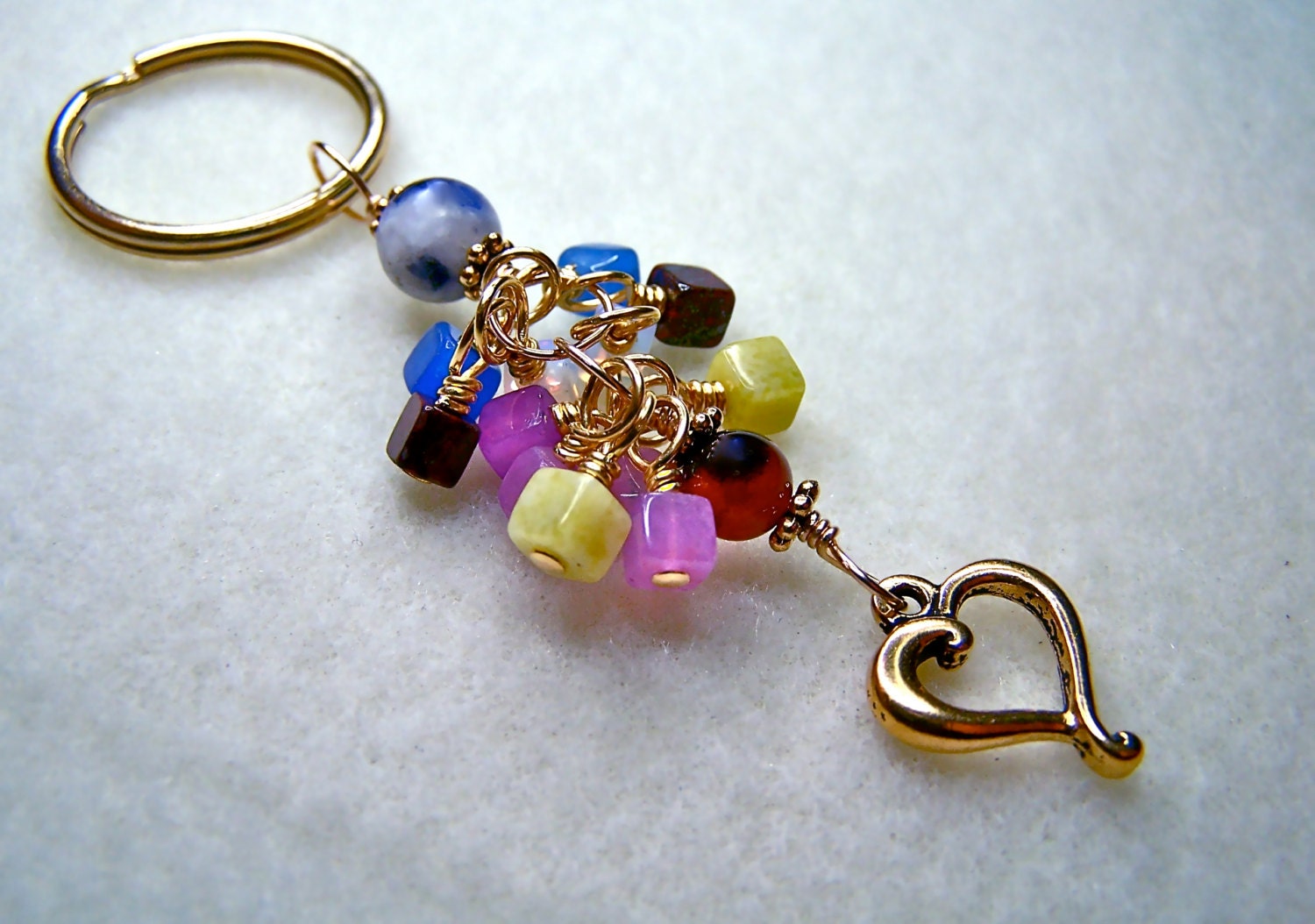 Heart Keychain - Keychain for Women - Handmade Key Chain - Gemstone Keychain - Heart Keyring - Unique Keychain