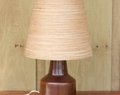 Vintage Lotte Bostlund Danish Modern Brown Ceramic Lamp with Jute and Fiberglass Shade
