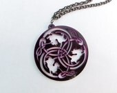 Celtic Cat Necklace - Purple - Silhouette - Unique Celtic Cat Pendant Laser Cut from Original Drawing by Laura Cesari