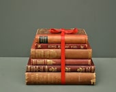 6 Vintage Classic Books - Red Book Bundle - Home Decor Books