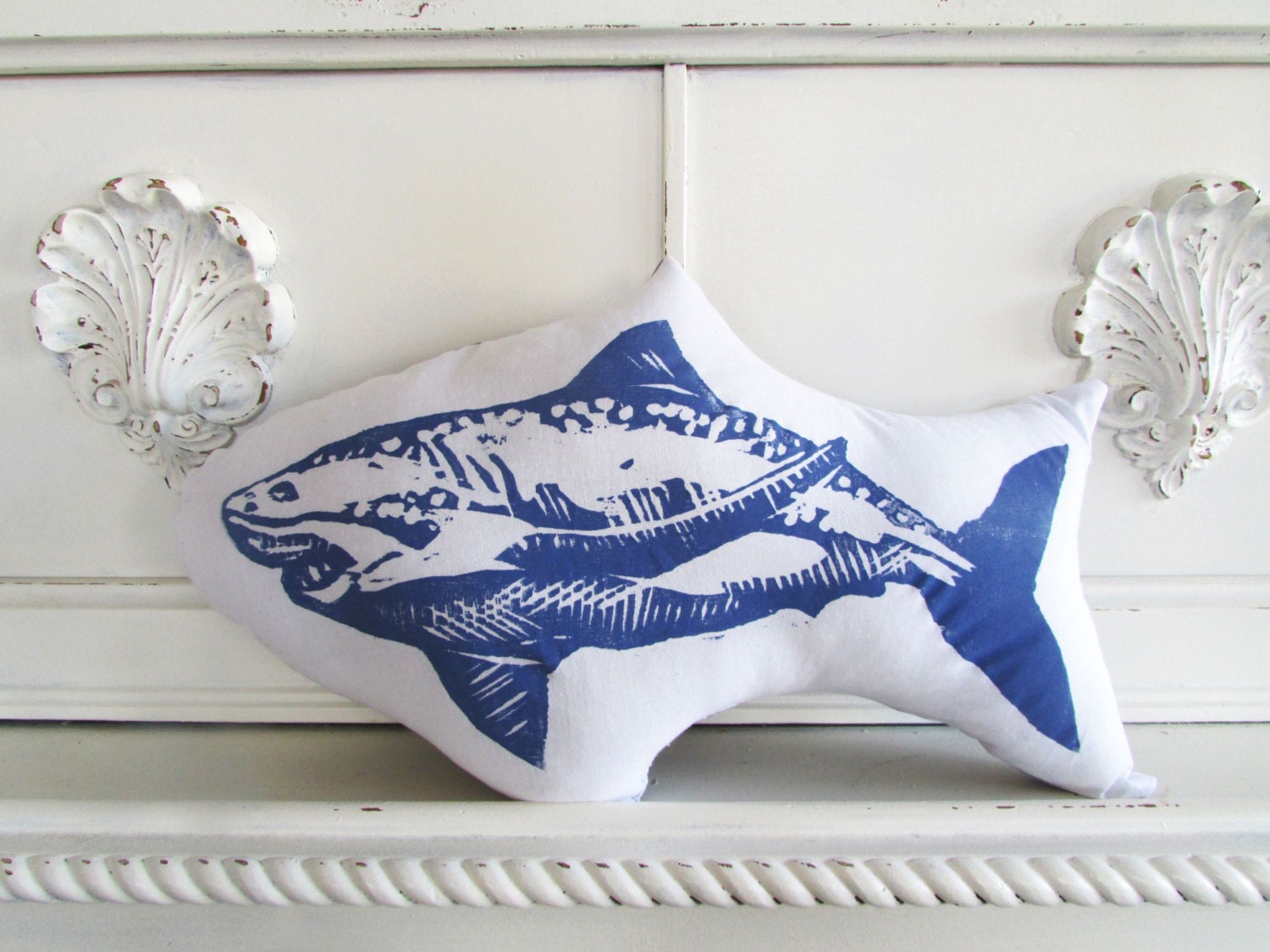 Plush Shark Pillow. Hand Block Printed. Customizable Colors. Made to Order.