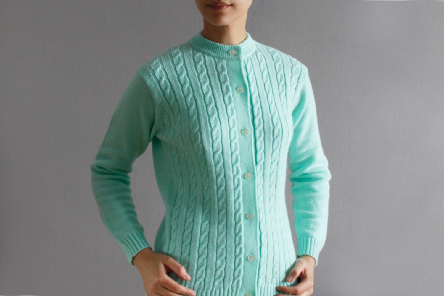 mint cable knit cardigan