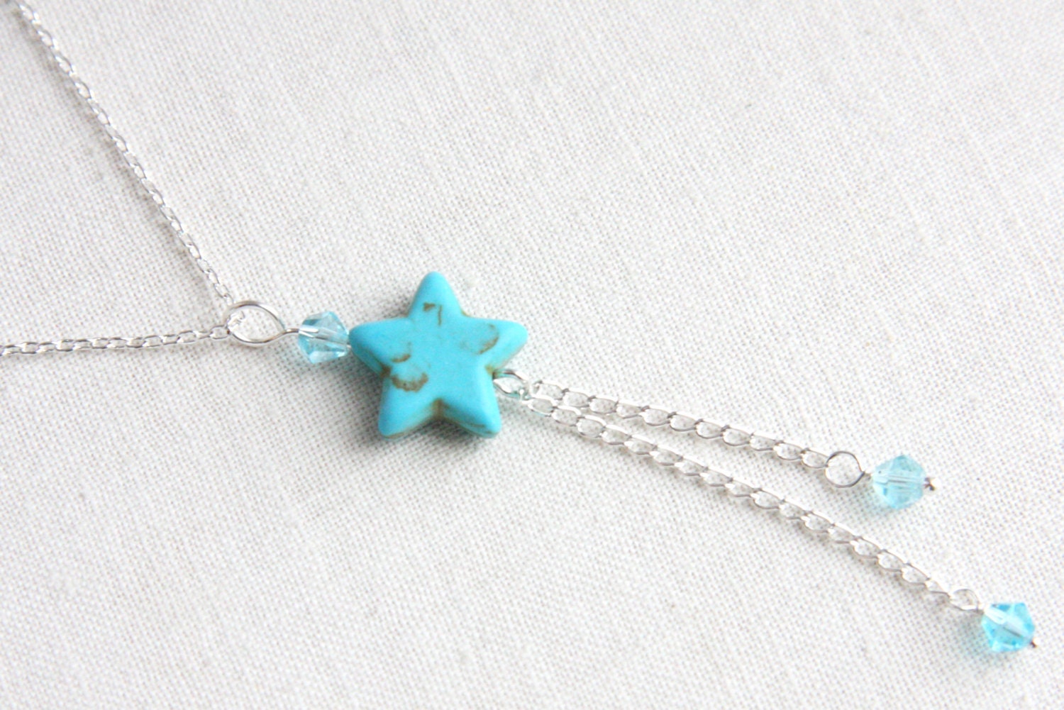 on Vacation / Turquoise Shooting Star Necklace, Silver Chain Necklace, Wire wrapped Crystals, Dainty Jewelry, Everyday Jewelry