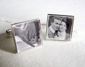 Square Custom Photo Cufflinks - Your Engagement Pictures in Wedding Cuff Links for Groom or Father of the Bride