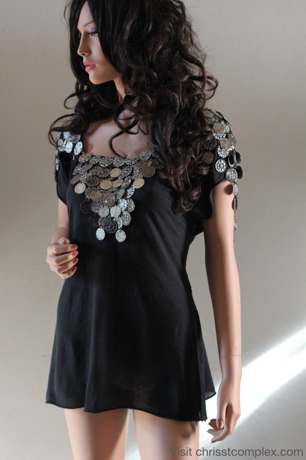 Gothic Tunic Dress Goth Medieval Metal T-shirt Mesh Knight Cosplay Top - Chrisst Unique Fashion SPECIAL ETSY PRICE