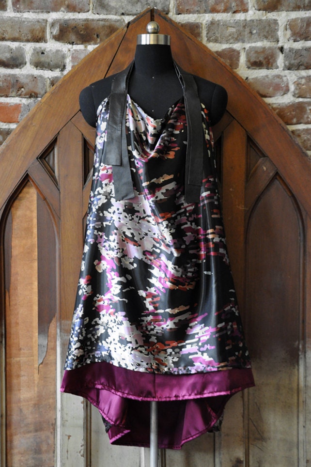 Abstract Leather Strap Halter Dress with Open Back - Made to Order