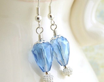 Something Blue Hot Air Balloon Earrings for your Wedding - Crystal blue beads with silver findings - Bridal jewely