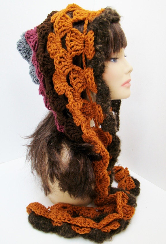 FREE SHIPPING - Crochet Hobo Hood, Hooded Scarf, Scoodie, Cowl, Wrap, Hoodie - Gray, Fuschia, Brown, Orange