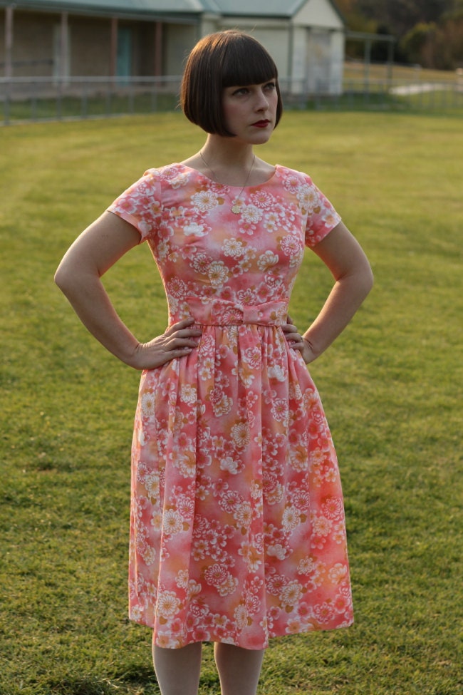 Pink Blossoms dress with bow - size AU10 one of a kind