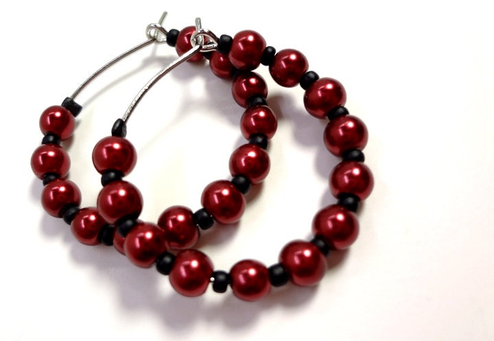 Red and Black Hoop Earrings - Pirate Style Earrings