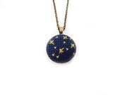 Navy Blue and Gold Star Galaxy Cross Stitch Necklace on Antique Brass Convertible Jewelry Chain