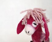 Cornelia - Felt Donkey with long floppy ears, Art Marionette. Puppet. Felted Toy. claret red maroon purple green. MADE TO ORDER