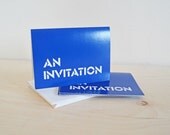 5 Vintage Invitations Graduation Birthday Party Art Party Invitations Stencil Letter Retro Bold Royal Blue White Fante