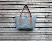Waxed canvas zip tote bag/ carry all with  leather handles and zipper closure  COLLECTION UNISEX