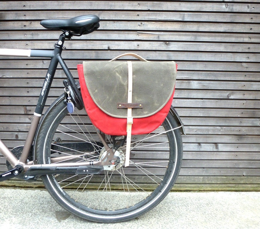 Waxed canvas pannier / bicycle bag  with flap, bike accessories