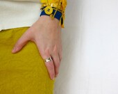 Upcycled Cuff Bracelet, Royal Blue & Mustard Yellow, Scrap Fabric OOAK Bracelet, Modern Boho