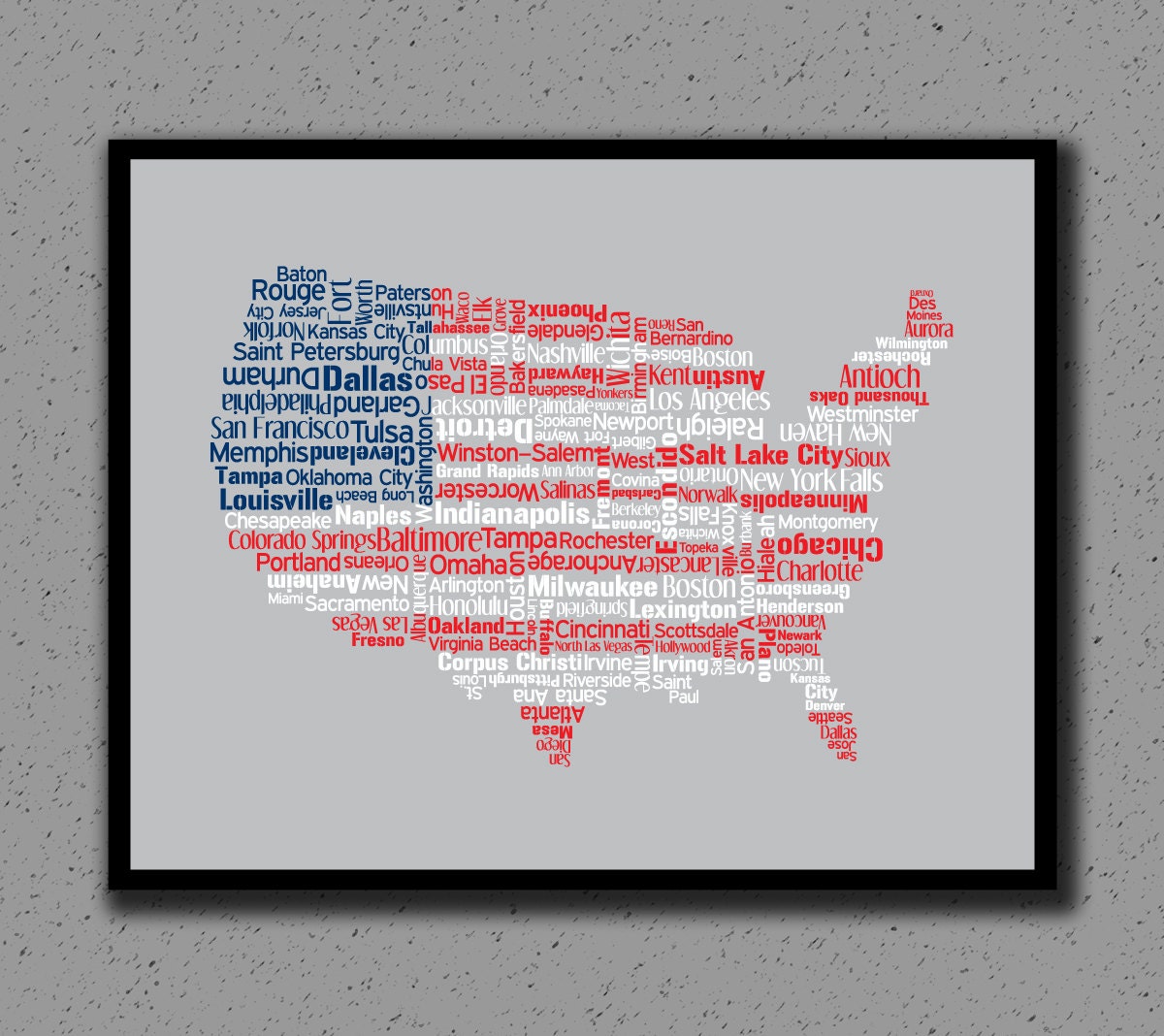 United States Map, American Flag, US, USA, Print, Art, Map, Wall Decor, Wedding, Personalized, Long Distance Relationship, Red, White, Blue