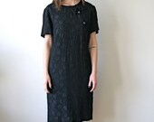 Vintage Black Dress. 50s Rayon Crepe Party Dress. Black Cocktail Dress. Little Black Dress. Large / Extra Large.