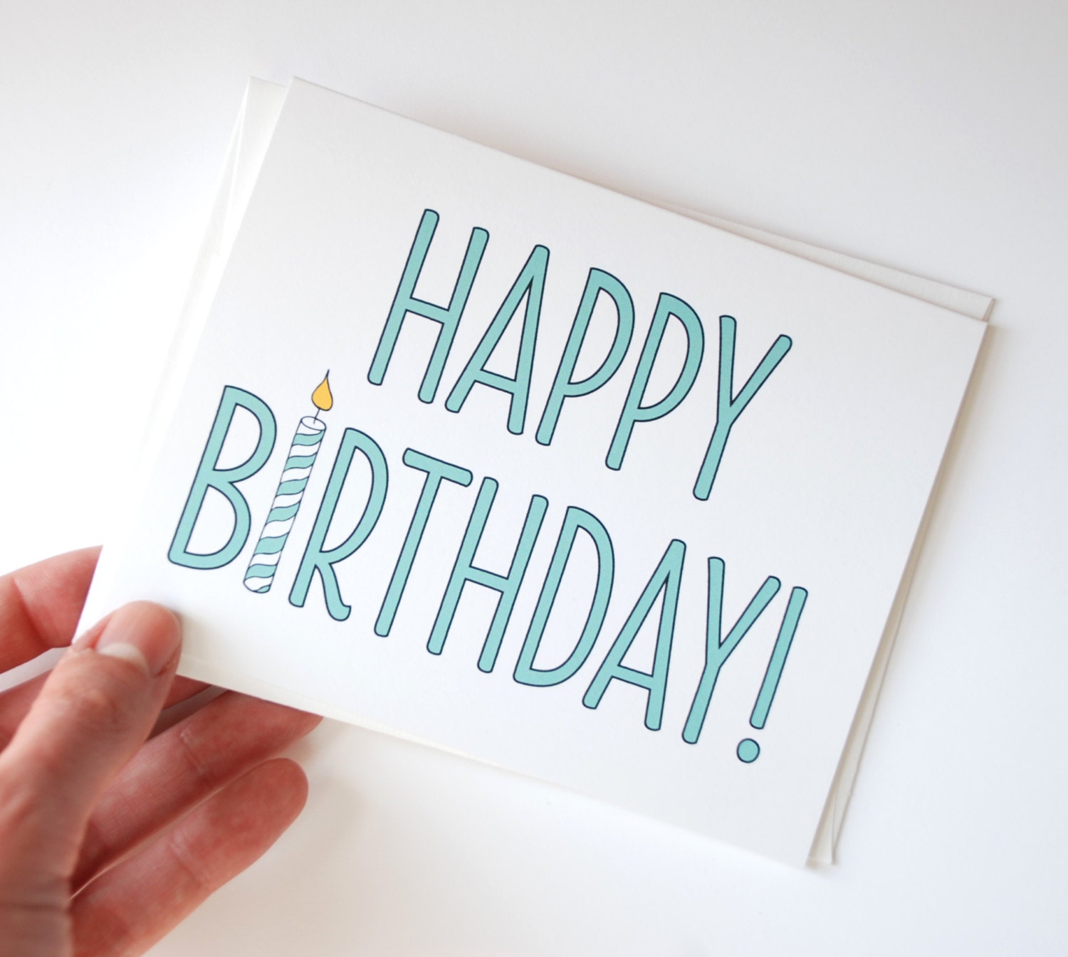 Birthday Card - Happy Birthday - Birthday Candle Card - Choose Your Color - Aqua, Green, Pink, Orange - RowHouse14
