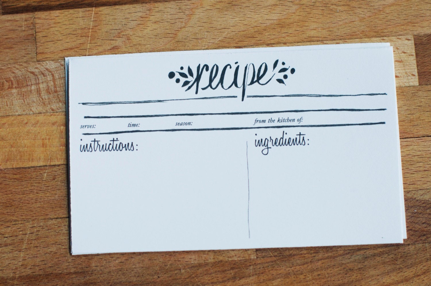 leaf and berry 3"x5" recipe cards - set of 12 - hand drawn lettering