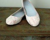 Size 8 Lace wedding shoes ballet flats wrapped with ivory French lace embellished with crystal sequins and pearls Ready to Ship