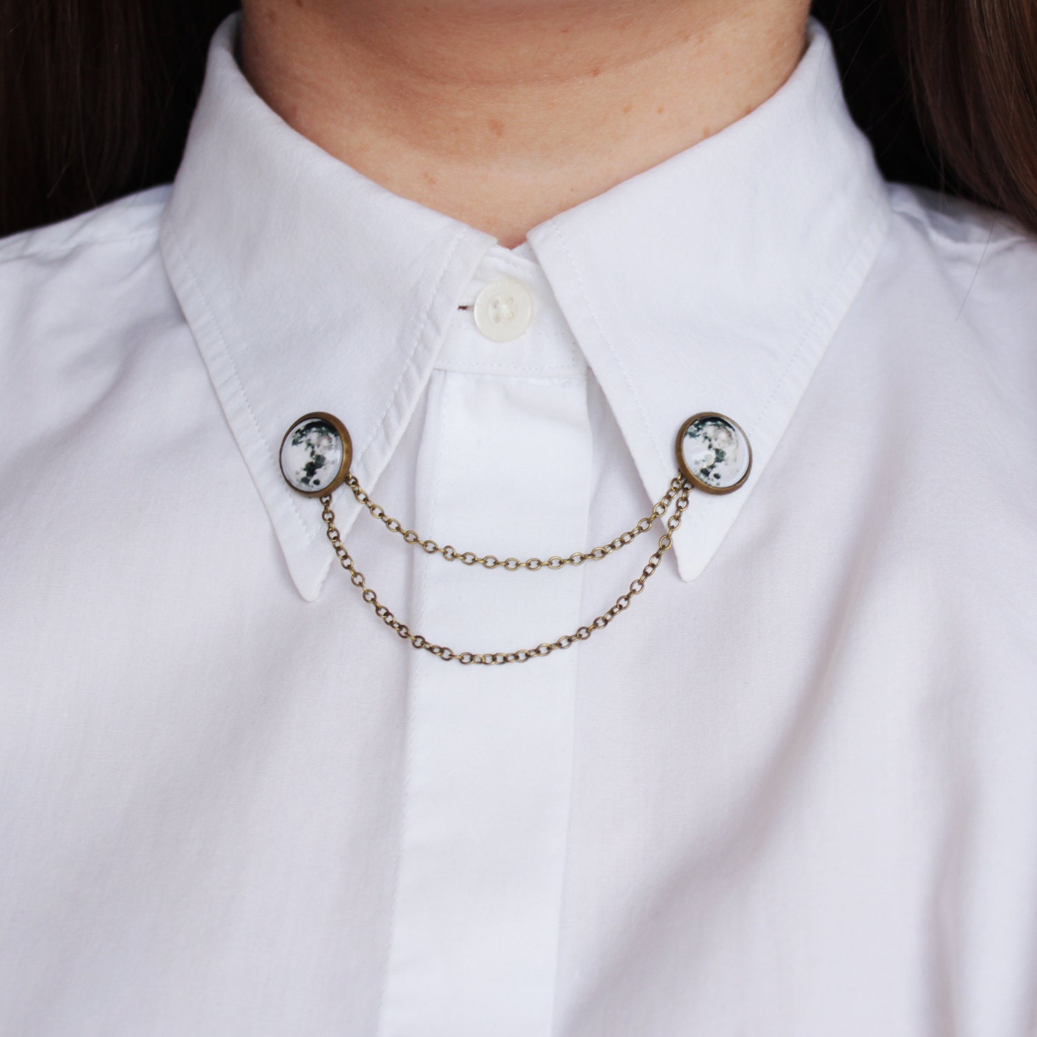 Full Moon Collar Pins - Wanderlust Collection - Galaxy, Universe, Outer Space, Moon, collar clips
