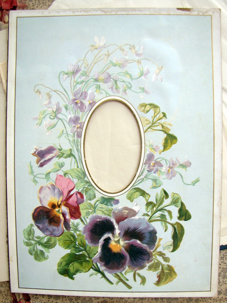 antique photograph album pages - lithograph flowers - gilt edge - aged - antique paper supply - ephemera