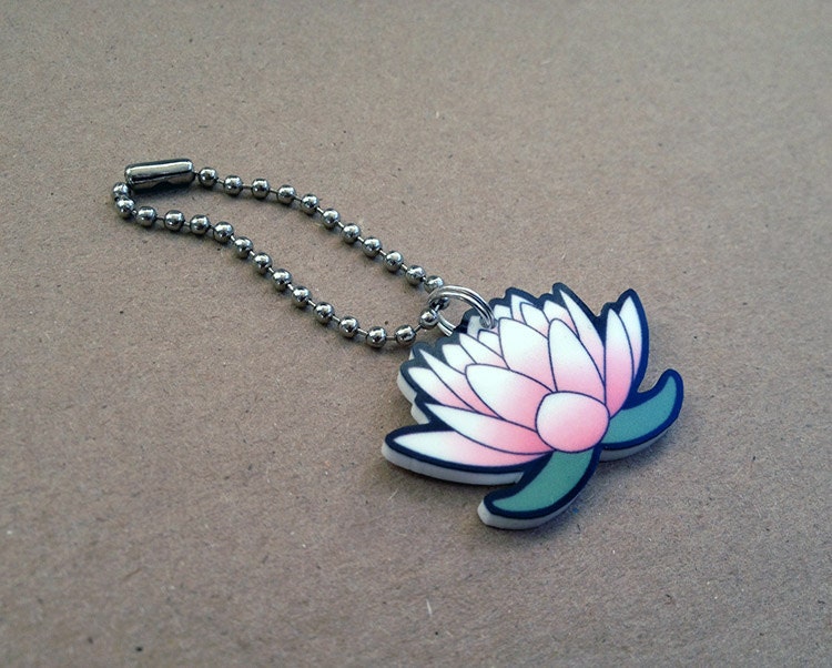 Pink Lotus Flower - Acrylic Plastic Keyring Phone Charm