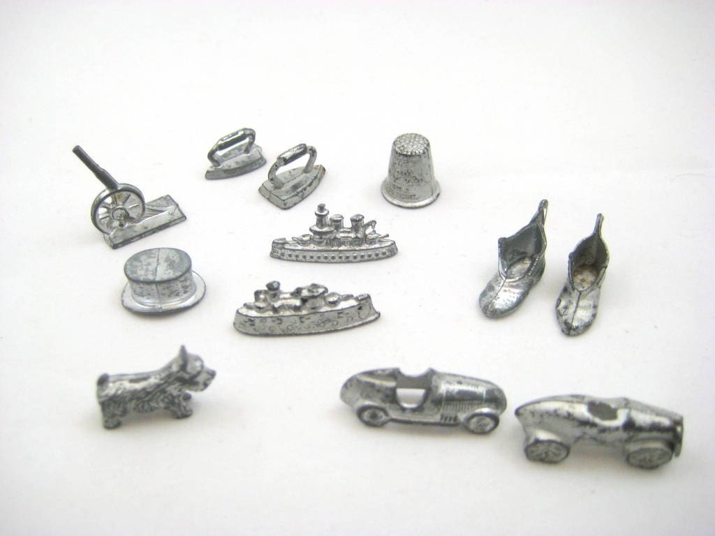 Vintage Monopoly Game Pieces - Tokens - Race Cars, Thimbles,  Ships, Scotty, Hat, Irons, Boots, Cannon