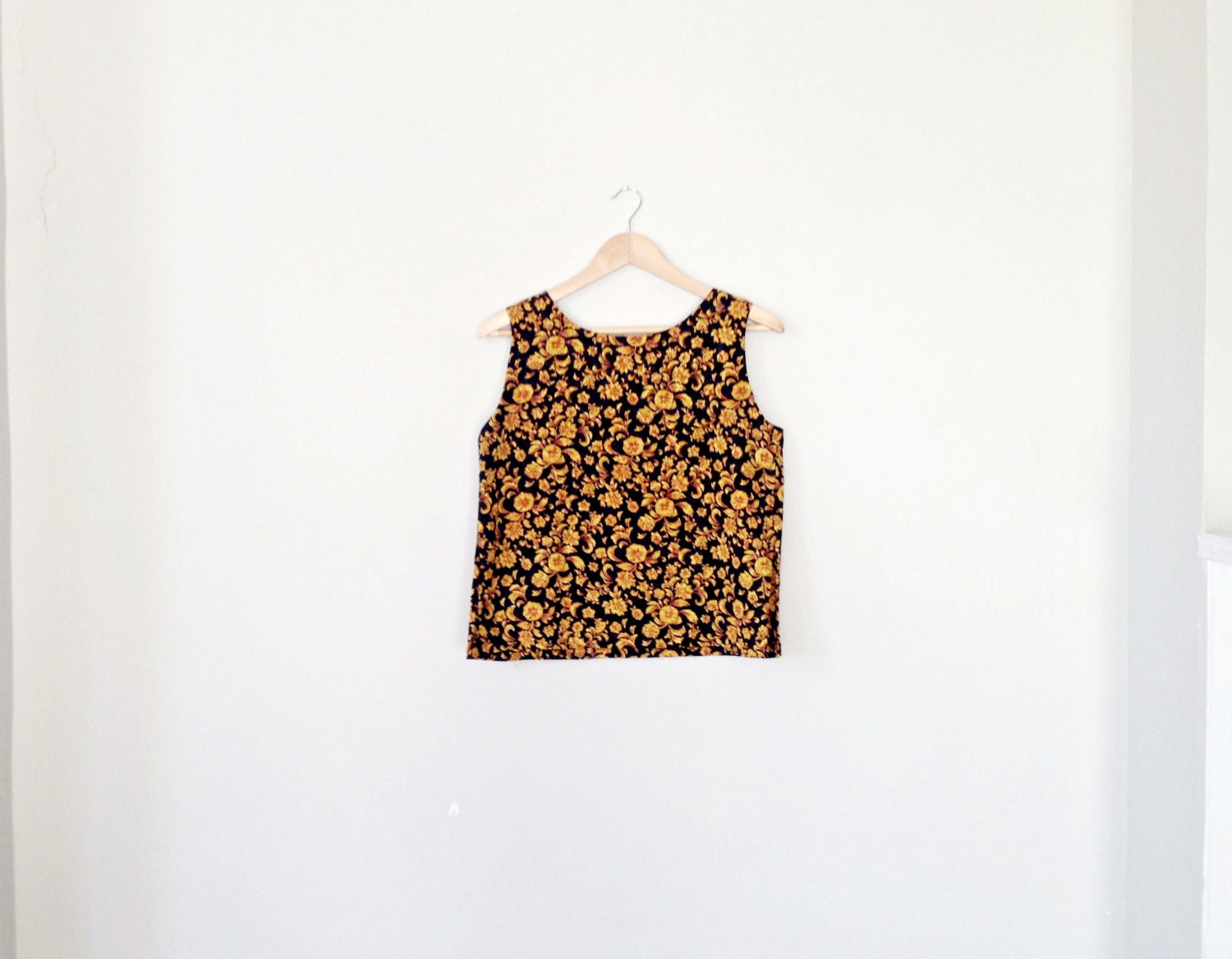 Black and yellow floral print tank top