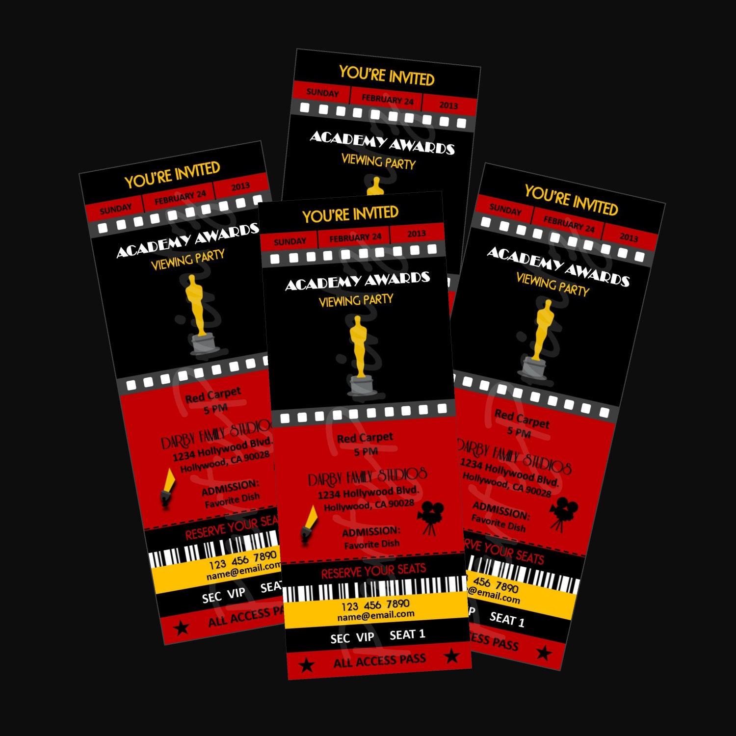 Printable - Academy Awards - Oscars - Hollywood Party - Event Ticket Invitations Personalized Il_170x135