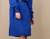 80s - 90s Vtg SEQUiN Star Epaulette // Oversized Sweater Dress / Electric Blue / One Size Fits Most / XXL XL / Mint Cond / Plus SiZe