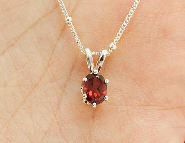 1.0 cts Red Garnet Necklace. Oval. Sterling Silver. Red Gemstone Necklace. January Birthstone -Fifi LaBonge-