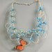 Statement linen necklace with forgetmenot and butterfly. Floral wearable art jewelry. Fairy wedding bijoux for spring bride.