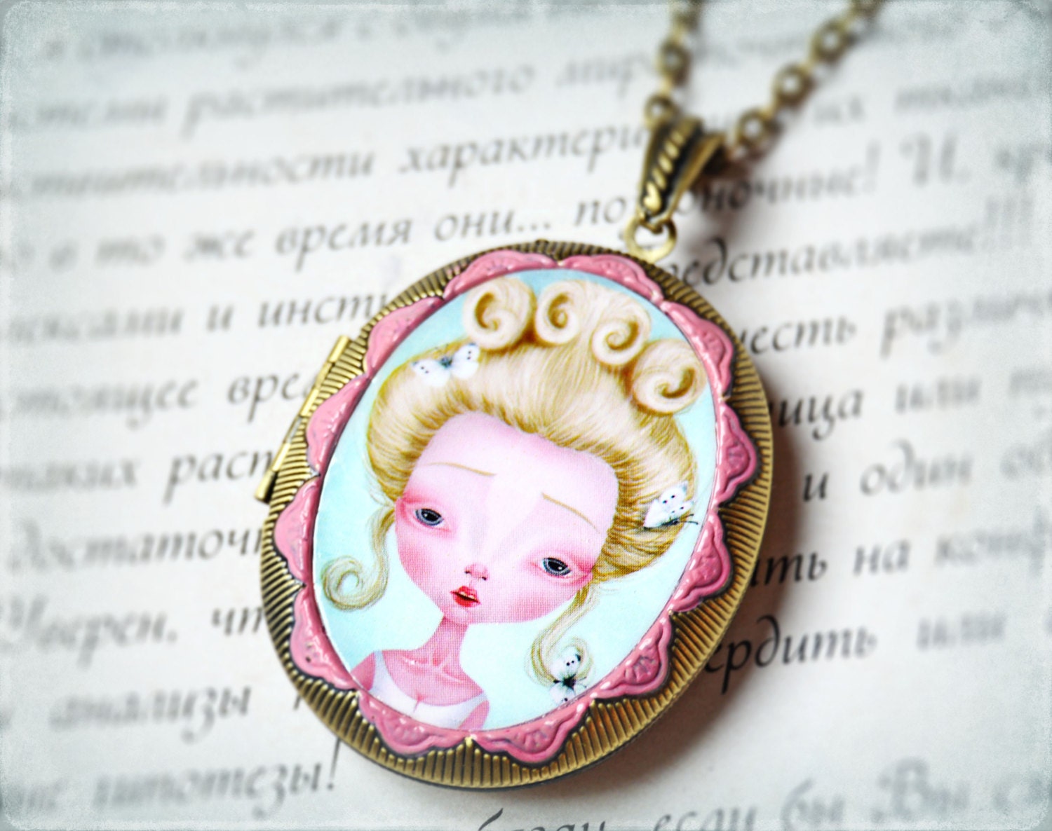 SALE - BUTTERFLY PRINCESS Ooak Large Art Cameo Locket Necklace By Odd Princess, Wearable Art, Gift For Her