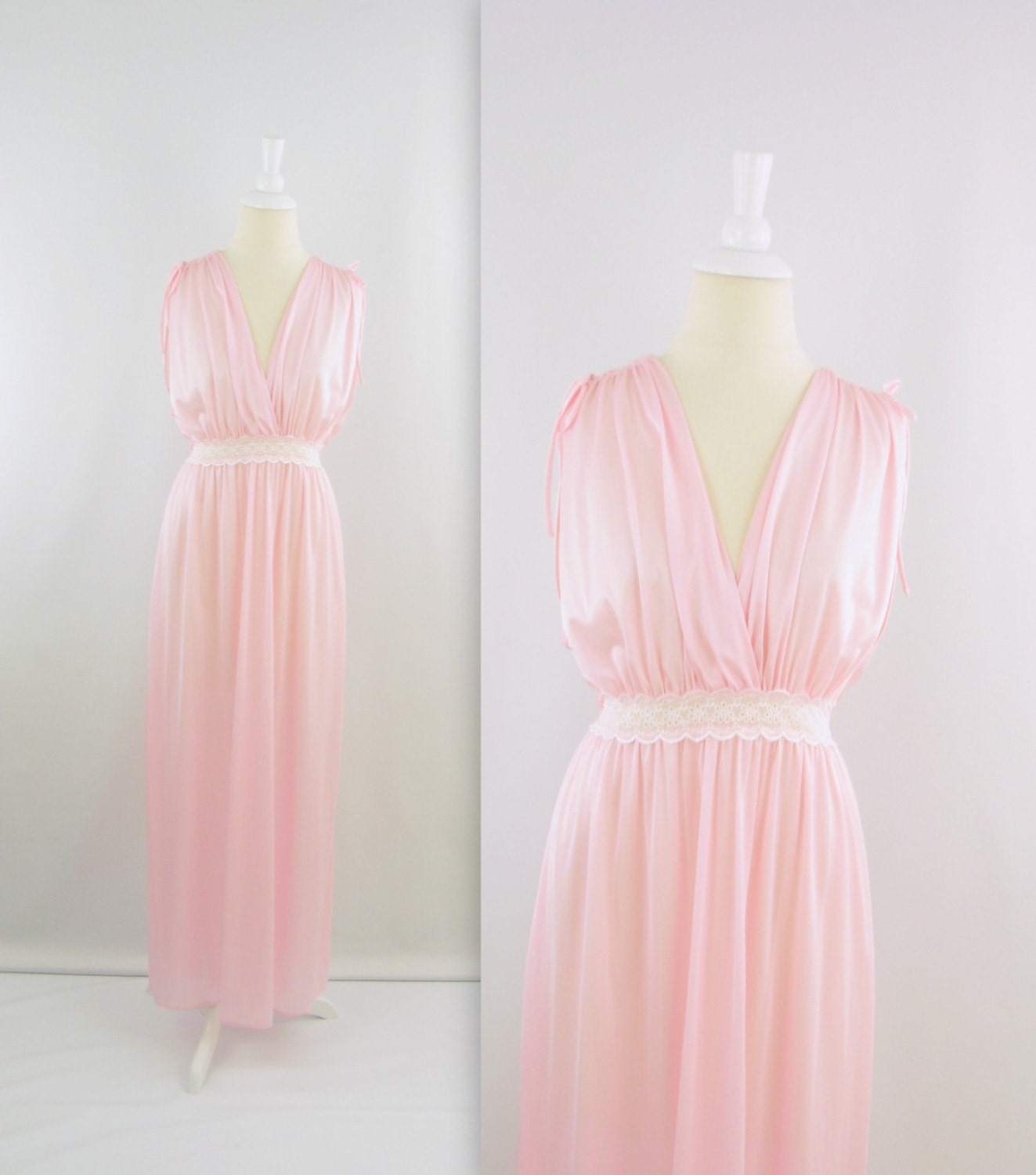 Vintage 1970s Pink Goddess Nightgown - Small Medium